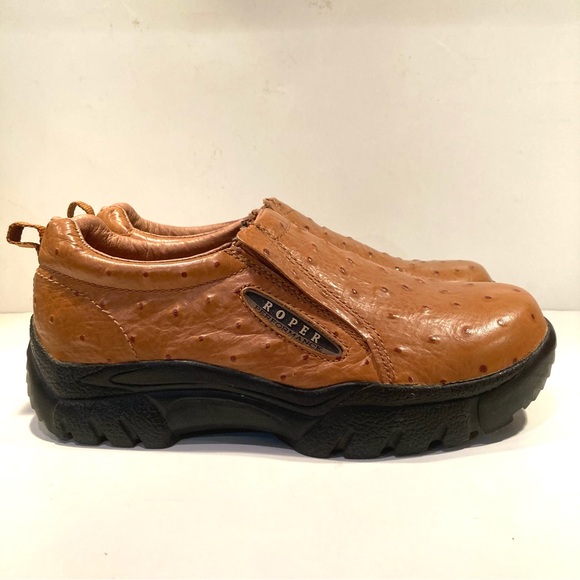 Roper Performance Womens 7.5 Loafers Brown Ostrich Embossed Leather Slip On Shoe - Picture 9 of 12